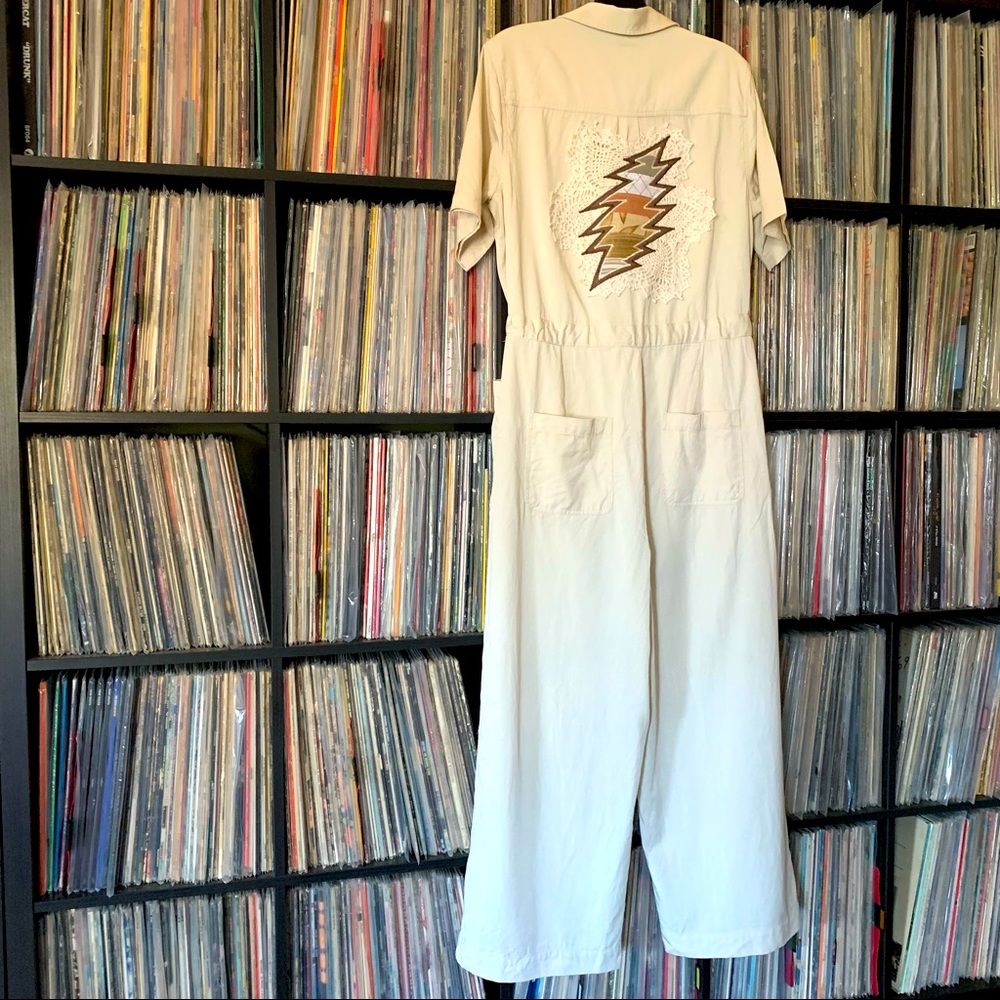 Marine Layer Cream Jumpsuit with Embroidered Design